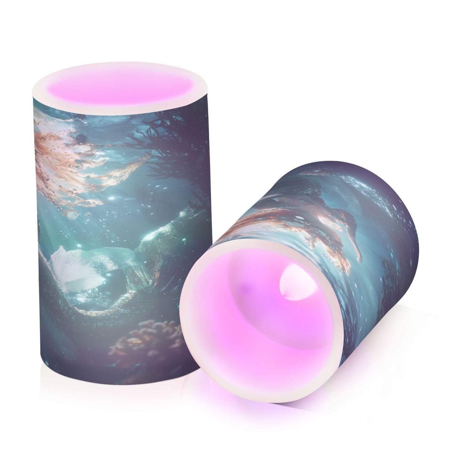 panksolu Flickering Flameless Candles, Underwater Mermaid LED Candles with Remote Timer, Battery Operated Candle for Valentine Wedding Halloween Christmas Decor - Set of 2