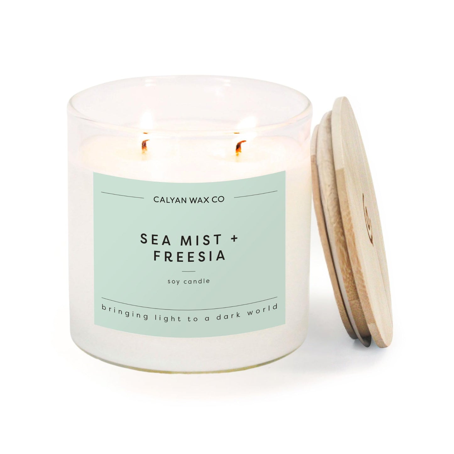 Calyan Wax Co. Sea Mist & Freesia 2 Wick Scented Candle - 37 Hour Burn - Luxury Clean Soy Wax Candles - Long Lasting Large Glass Jar Candle for Home - 8.8oz