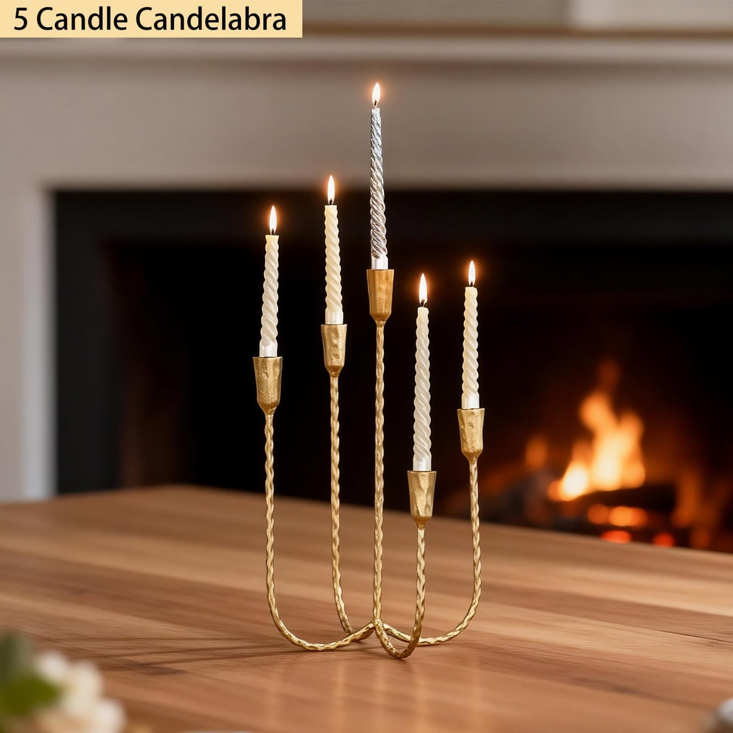 Cast Iron Candelabra Candle Holder, 17.5 Inch Tall Antique Brass Taper Candle Holder, Vintage Candelabra Centerpieces for Dining Tables or Mantel