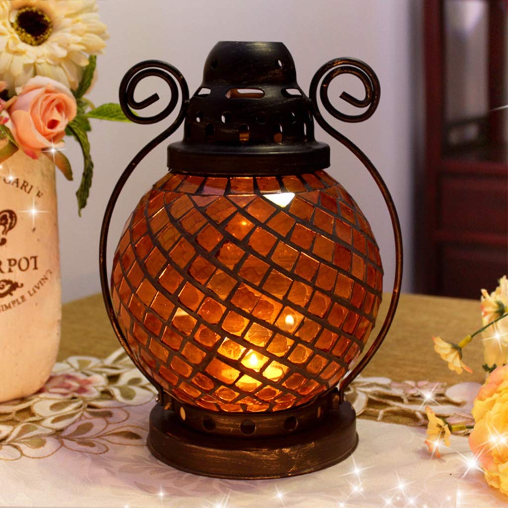 XILIN-1987 Candle Holderss European Mosaic Candle Holder Wrought Iron Glass Candlestick Simple Home Furnishings Decorative Candlestick (Color : B)