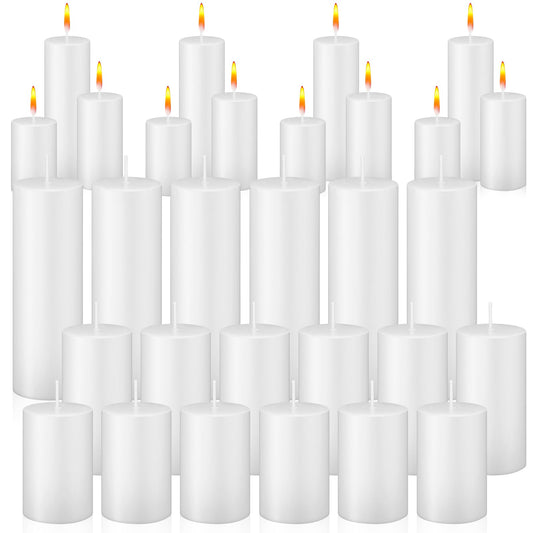MTLEE 36 Pcs Pillar Candles Bulk Unscented Candle Set 38 Hour Long Burning Dripless for Dinner Emergency Wedding Spa Party(3 Sizes,White)
