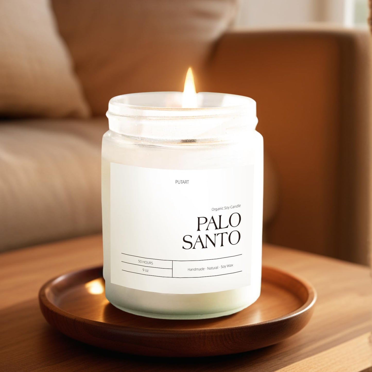Putart Palo Santo Highly Scented Candle for Home, 9oz Natural Soy Aromatherapy Non Toxic Candles with Essential Oil, Home Fragrance Stress Relief & Meditation Jar Candles Gifts for Women & Men, White