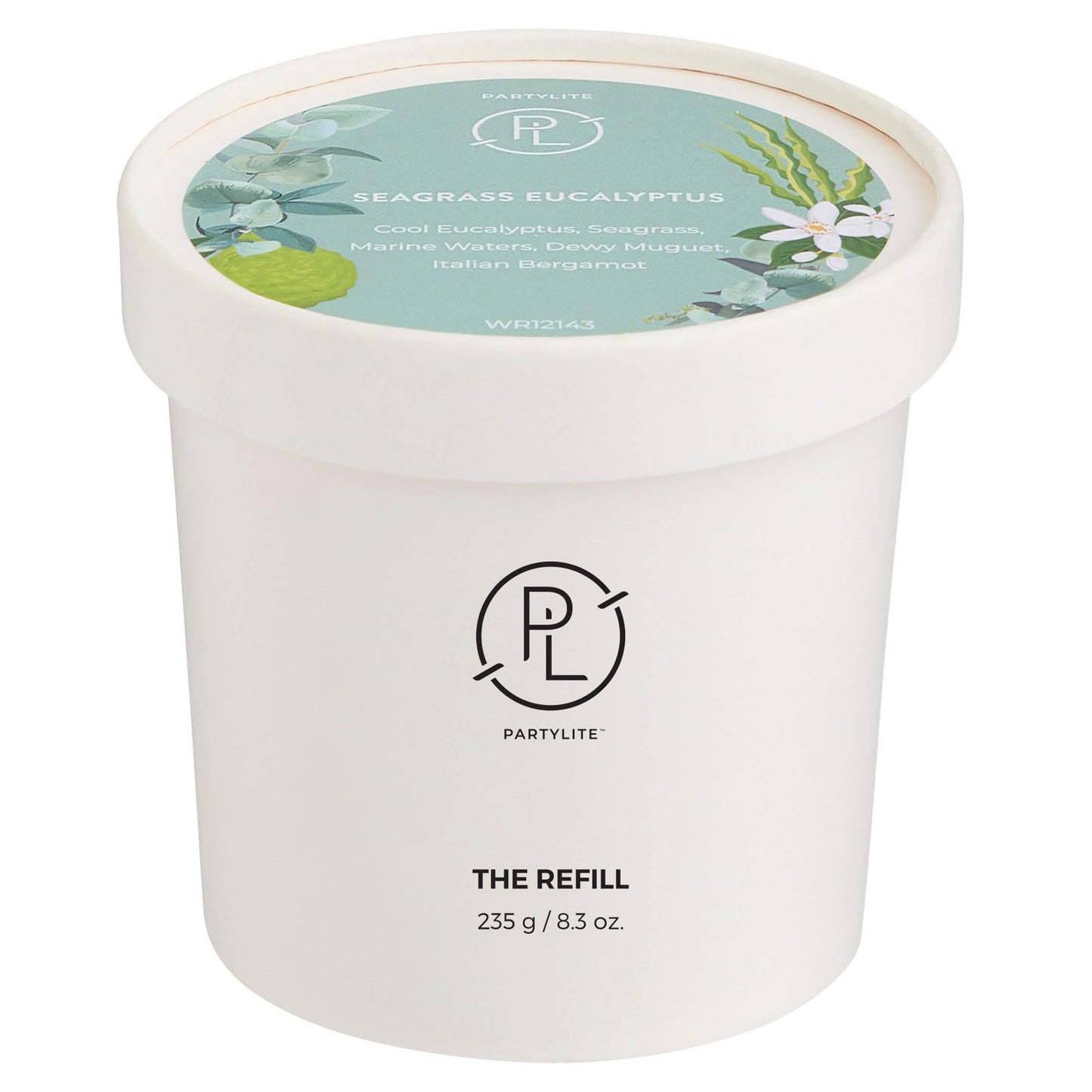 PartyLite Seagrass Eucalyptus Scented Candle Refill, Notes of Eucalyptus, Lemon, Seagrass & Driftwood, 10oz 1-Wick, up to 40 Hours of Luxury, Aromatherapy, Sustainable Premium Soy Wax