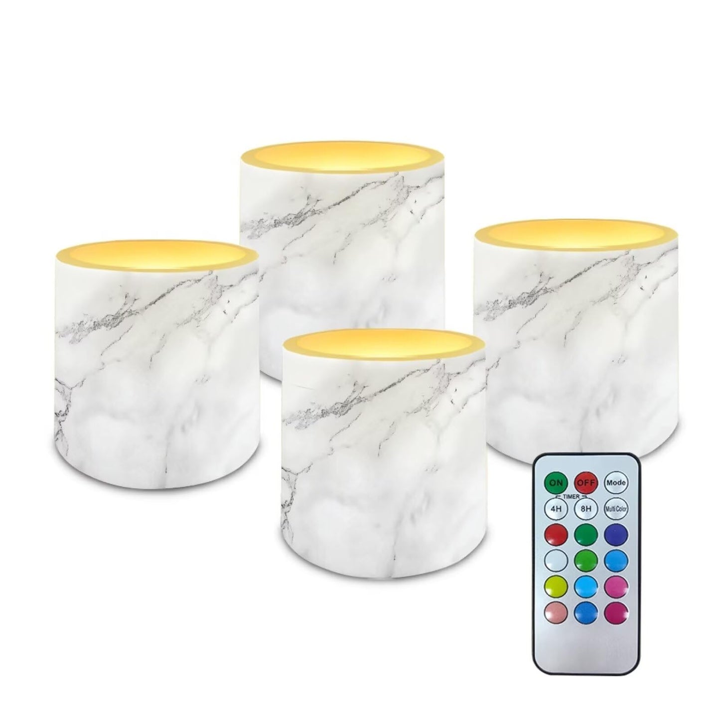 Cozeyat Silver Marble Flameless Candles 4 Pack Battery Operated with Remote Control Timer LED Pillar Candles Waterproof for Indoor Outdoor Beach