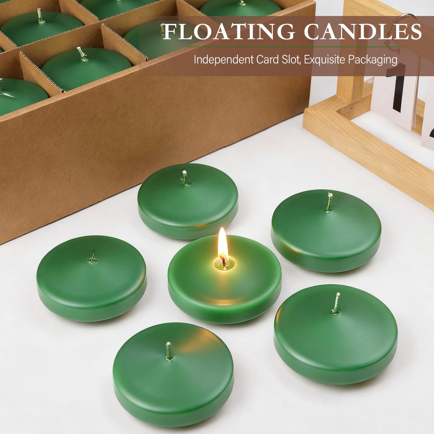 3 inch Floating Candles 36 Packs Green Floating Candle for Centerpieces 8-9 Hours Floating Candles 3” Water Candles for Cylinder Vases, Pool, Wedding, Christmas