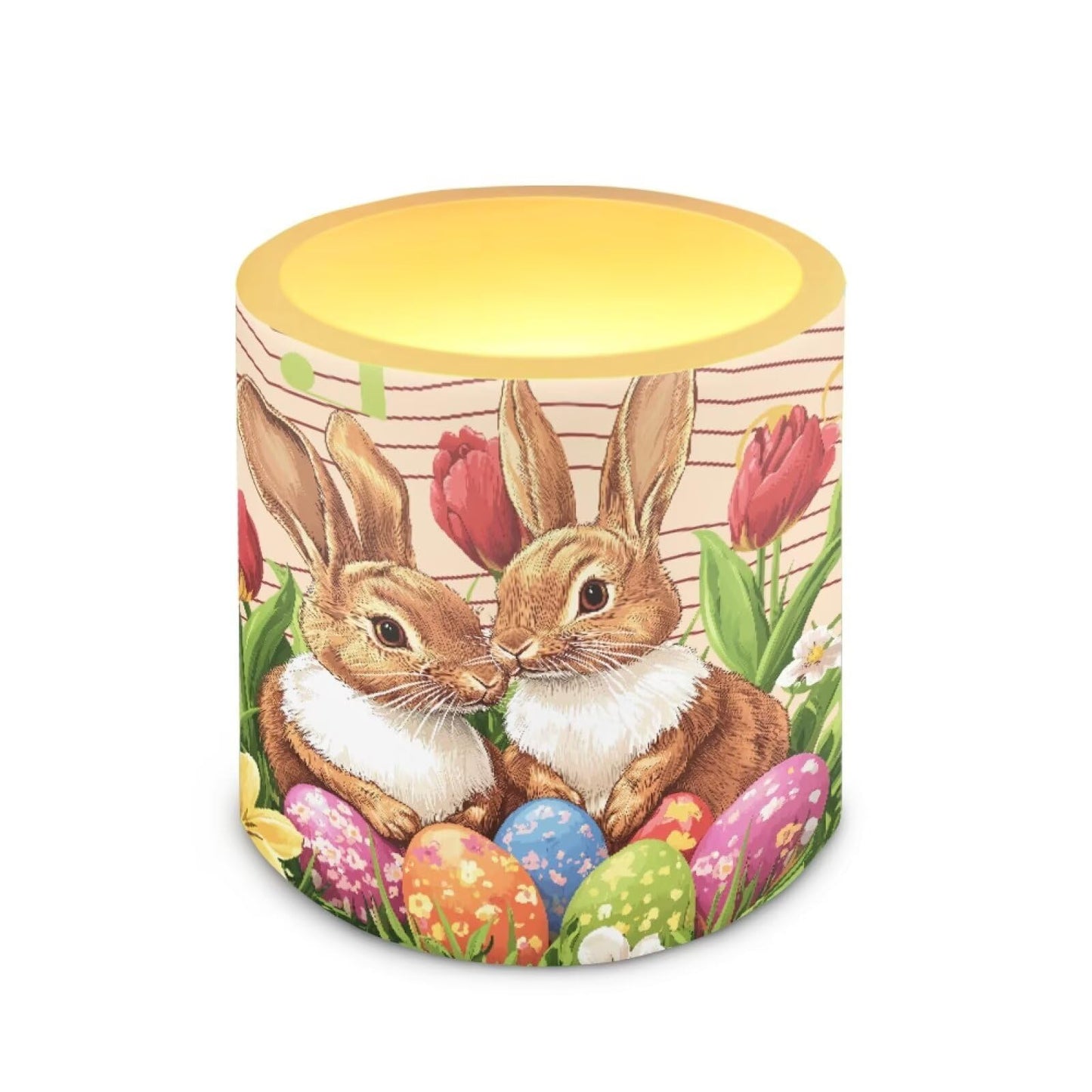 Merkmak 4 Pack Floral Bunny Egg LED Candles Flickering Flameless Candles with Remote and Timers Battery Operated Tea Lights with Remote Pillar Battery Tea Lights for Easter Day Party