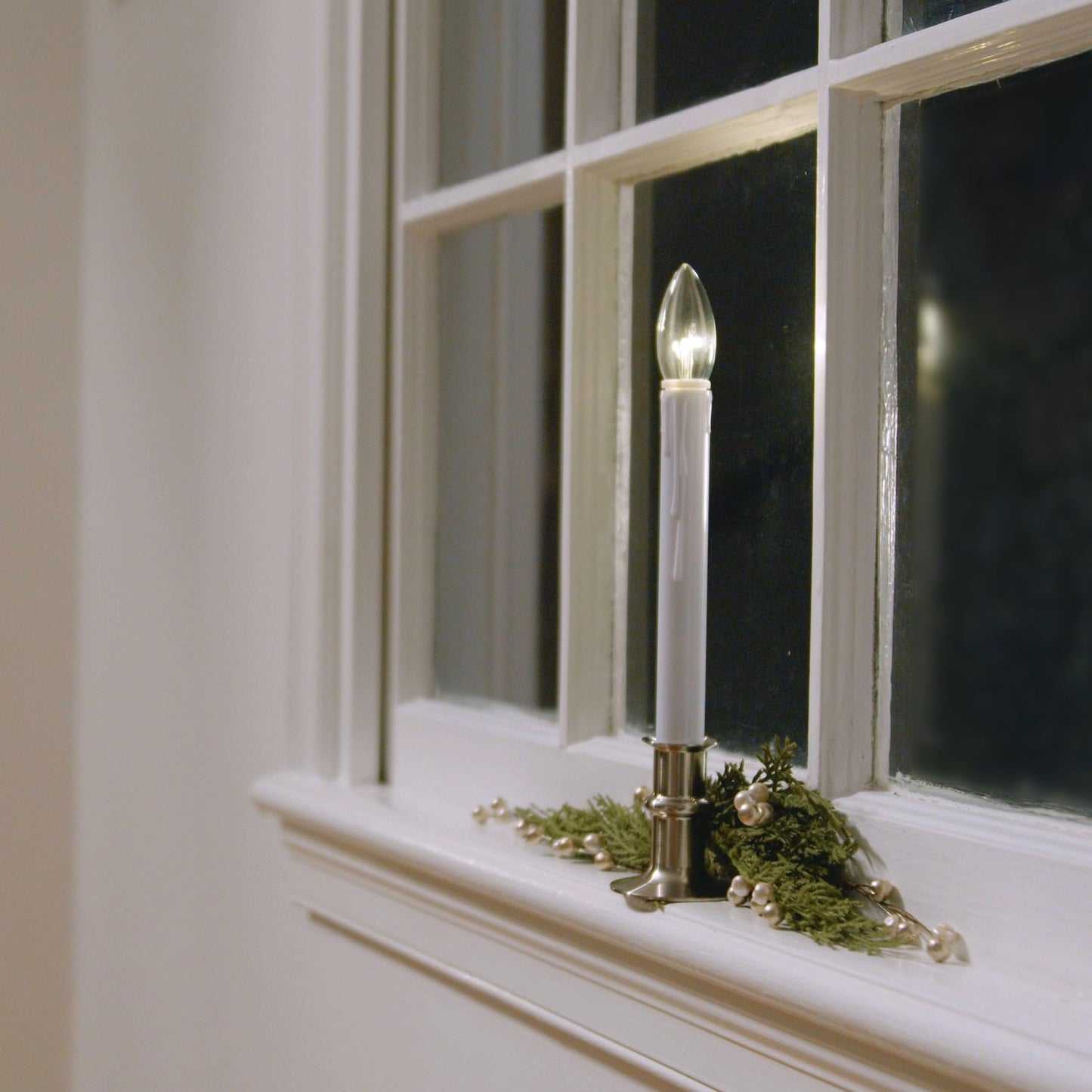 612 Vermont Ultra-Bright LED Window Candles with Timer, Battery Operated, Metal Base, White Candlestick, Adjustable Height (Pack of 4, Brushed Nickel)