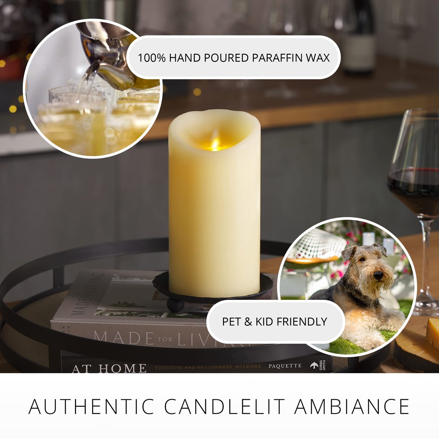 Luminara Scalloped Edge Flameless LED Candle - Ivory 4" x 7" - Real Wax Pillar Battery Operated Moving Flame w/Timer Unscented 1000Hr Runtime