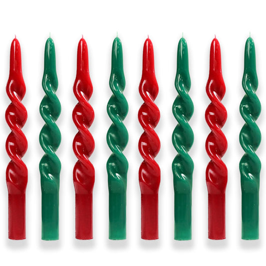 LPUSA 10 inch Christmas Taper Candles-Green and Red Spiral Candles-Unscented Candle Sticks and Dripless,Perfect as Dinner Candles-8pcs(Green,Red)