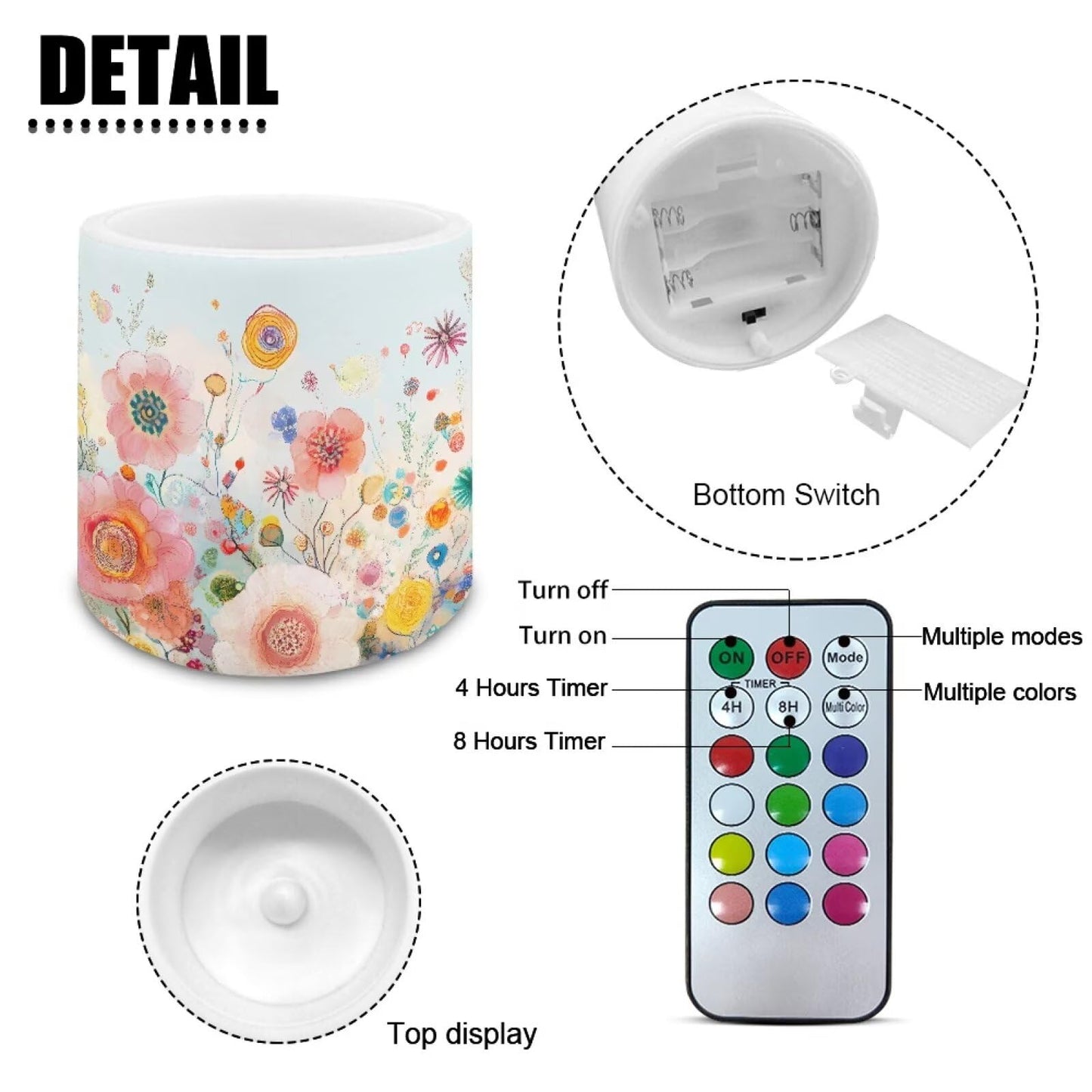 Cozeyat Wildflower Flameless Candles 4 Pack Battery Operated LED Pillar Candles with Remote Control Timer Waterproof for Indoor Outdoor Use