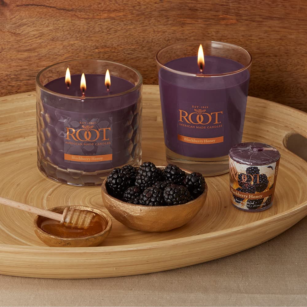 Root Candles Scented Candles Honeycomb Beeswax Blend Premium Handcrafted Candle, Large Veriglass, BlackBerry Honey