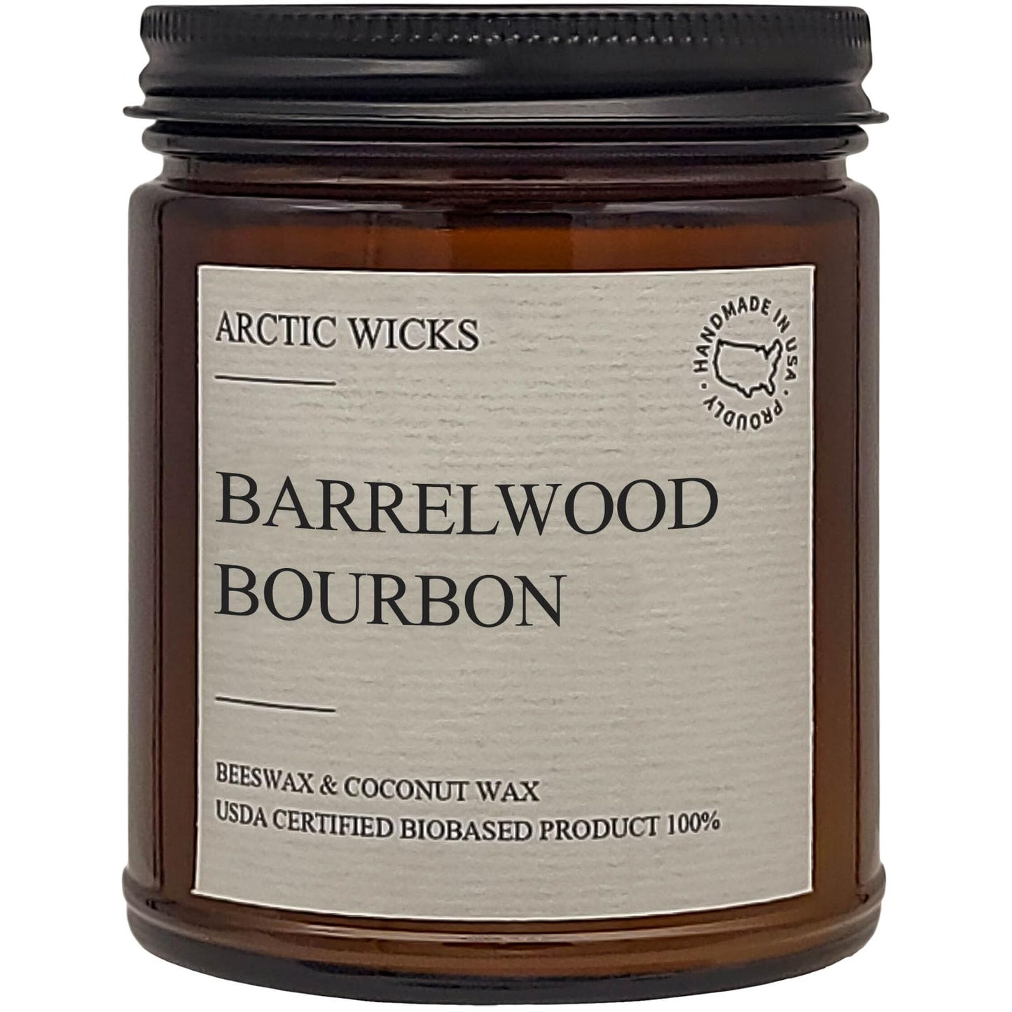 Arctic Wicks Scented Coconut Beeswax Candles | Coconut Beeswax Non Toxic Candle 9oz Amber | Farmhouse Candles Non-Toxic Clean Burn 100% USDA Certified Biobased (Barrelwood Bourbon)