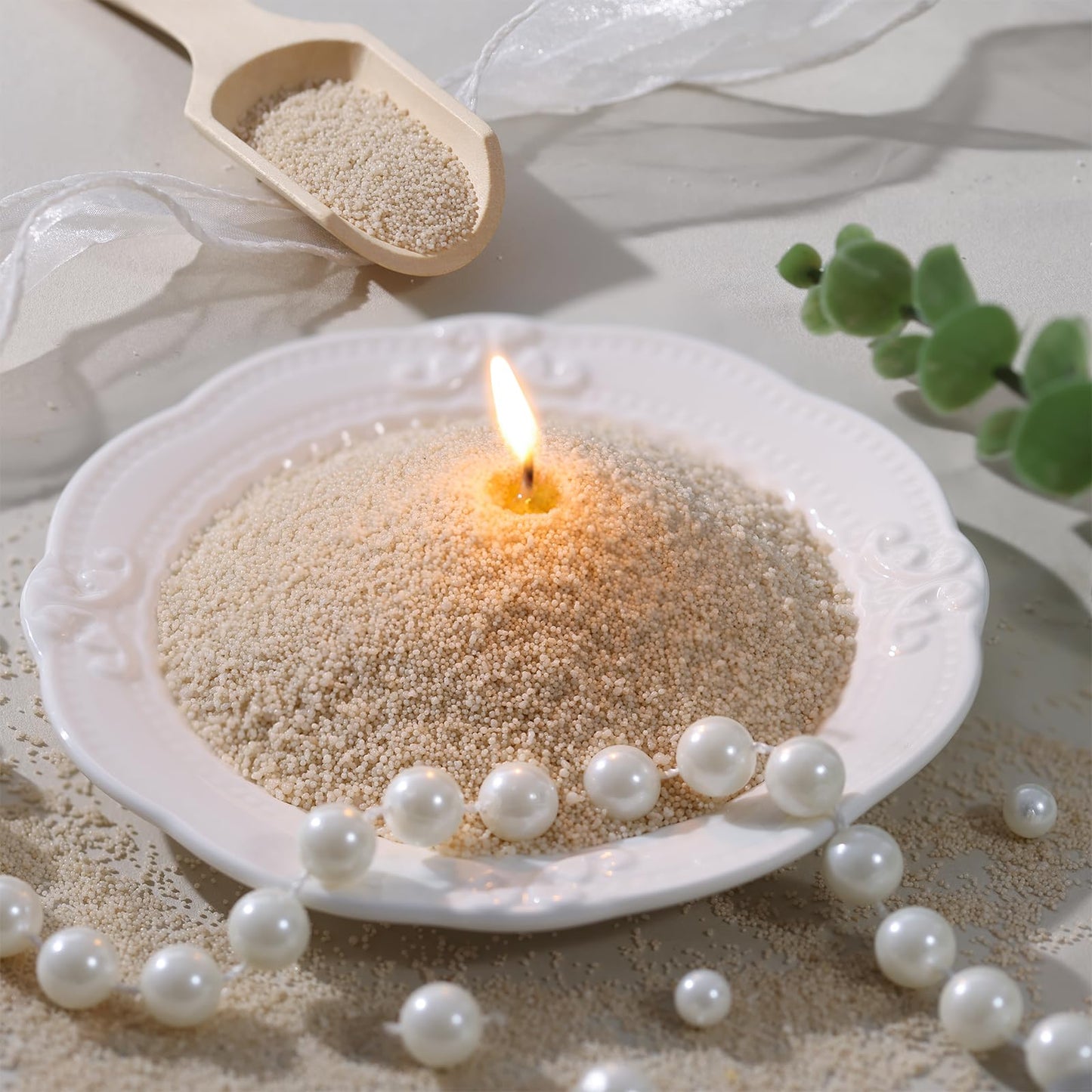 REISEN 2.2lb/35OZ Candle Sand Wax- Unscented Nude Sand Candle with 10 Wicks & Wooden Spoon, Non Toxic Wax Beads, Refillable Natural Wax for Powder Candle Making