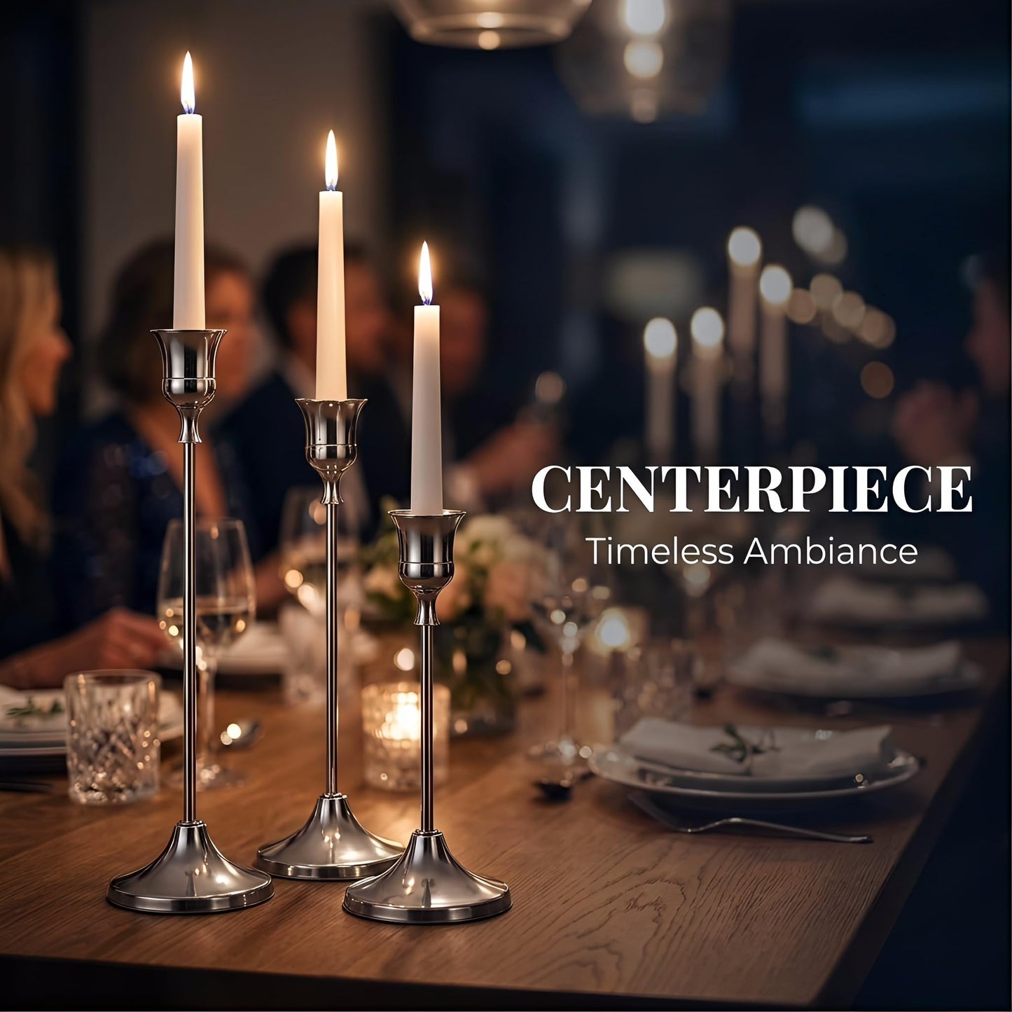 Oakernel Silver Taper Candle Holders 4 Sets(12 Pcs) - Tall Metal Candlestick Holders for Table Centerpiece, Formal Dinner, Wedding, Fireplace Mantel Decor, Fits 3/4 Inch Thick Candles