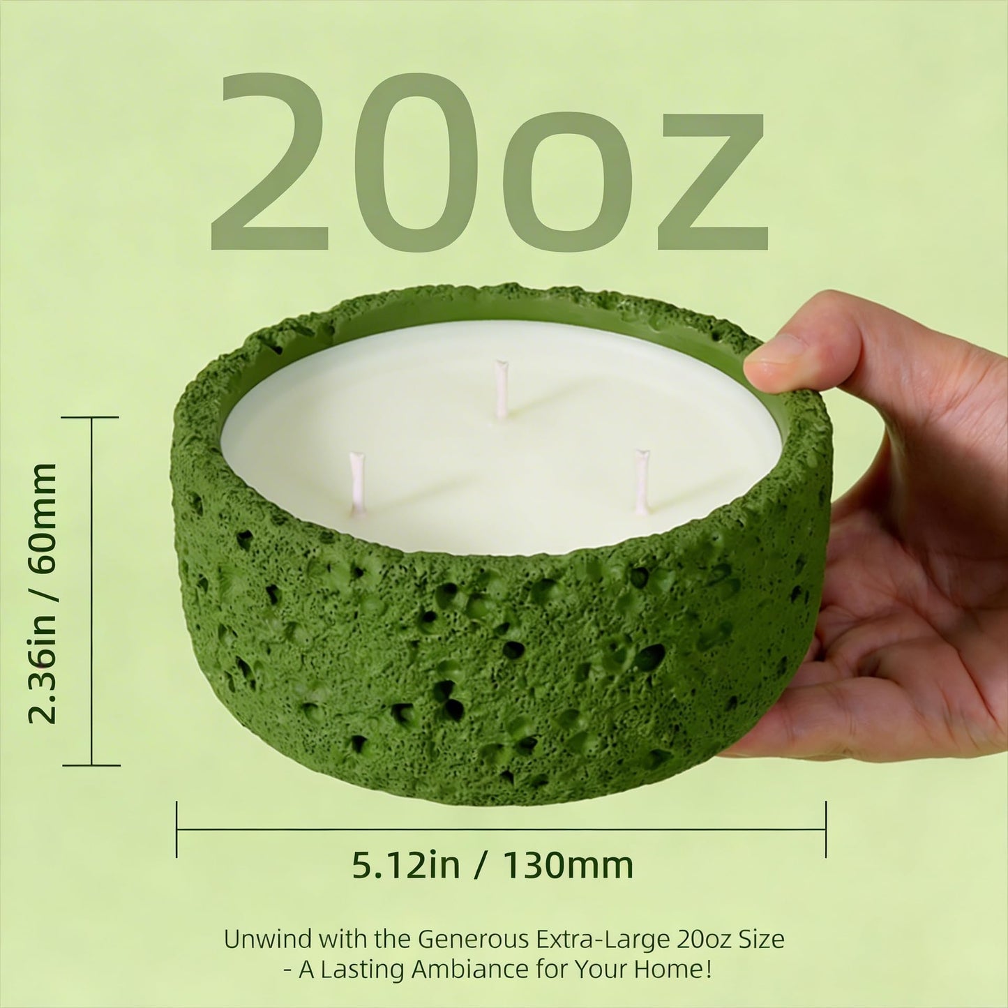Viyffo 20oz Large Scented Candle – Woodland Breeze, 3 Wick Non Toxic Soy Candles for Women and Men, Elegant Matte Green Ceramic Jar, Luxury Home Fragrance, Elegant Outdoor Décor & Spring Gift