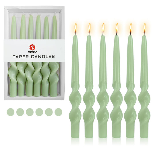 Gedengni Spiral Taper Candle Green Candlesticks,6pcs Long Candle Stick 10 inches Tapered Candles Colorful Twisted Candlestick for Home Décor Weddings Festive Women Gifts (23D6P-GREEN)