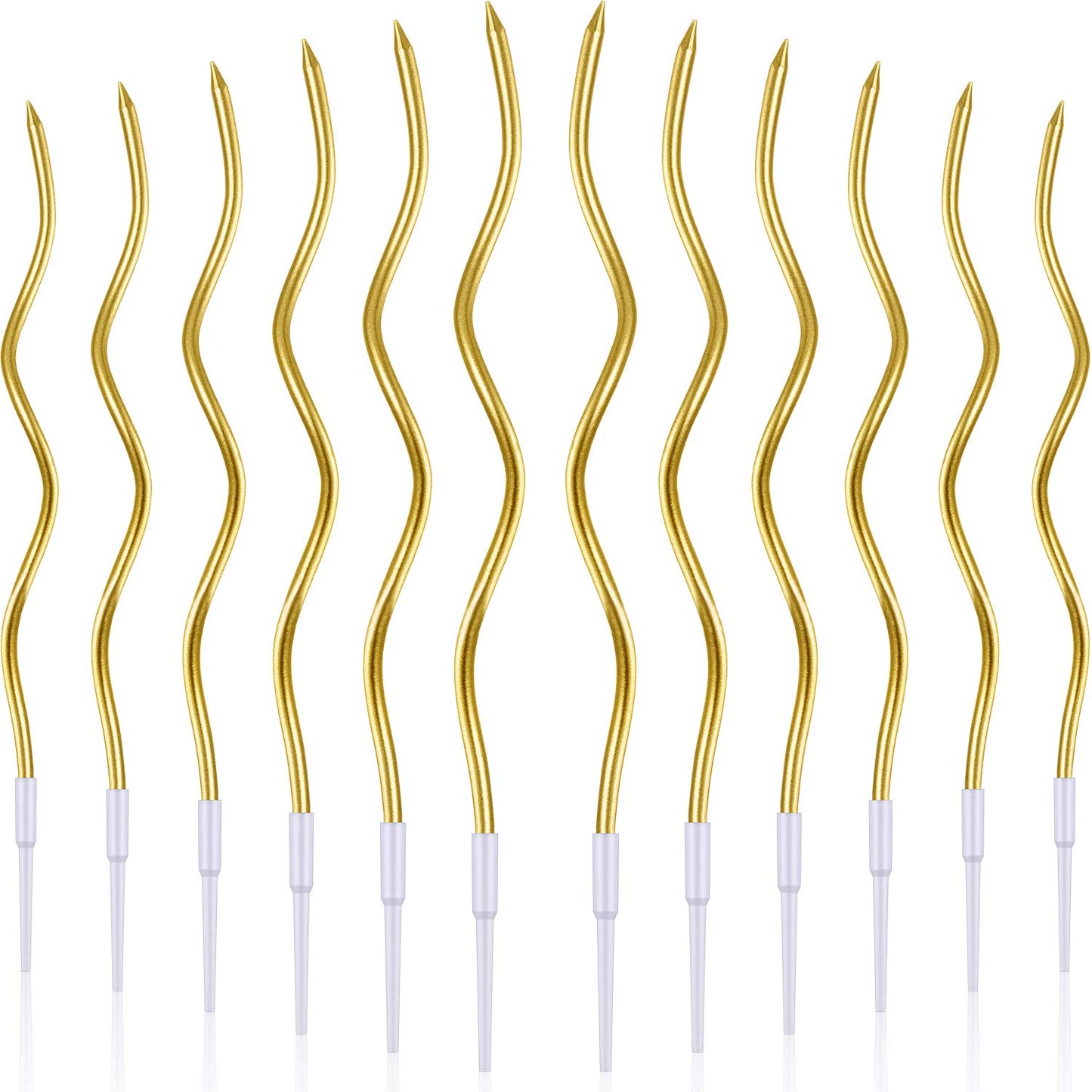 BBTO 12 Pcs Twisted Birthday Candles Spiral Metallic Cupcake Thin Long Cake Candles with Holders for Birthday Wedding Party(Gold)