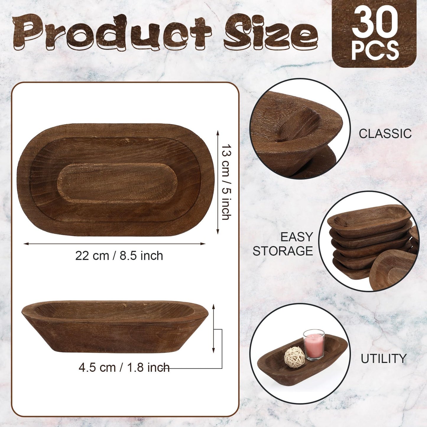 Nuogo 30 Pack Wooden Dough Bowls Bulk 8.6 Inch Rustic Dough Bowls for Wedding DIY Candle Home Crafts Making Farmhouse Fruits Supplies Decoration