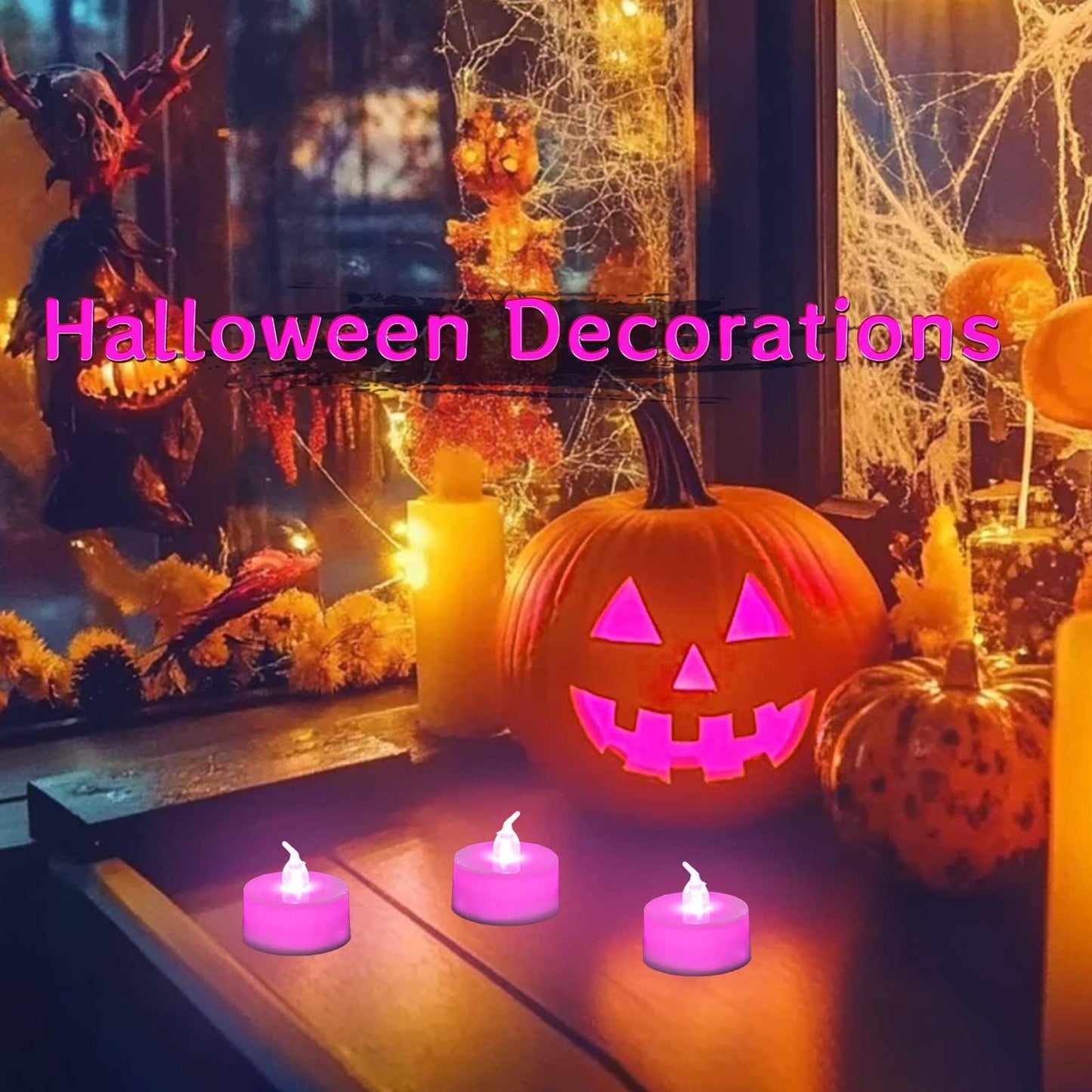 LANKER 24 Pack LED Tea Lights Candles, Steady Pink Flameless Tealights, Long Lasting Battery Operated Fake Candles, Decoration for Wedding, Halloween and Christmas (Pink - 24pcs)
