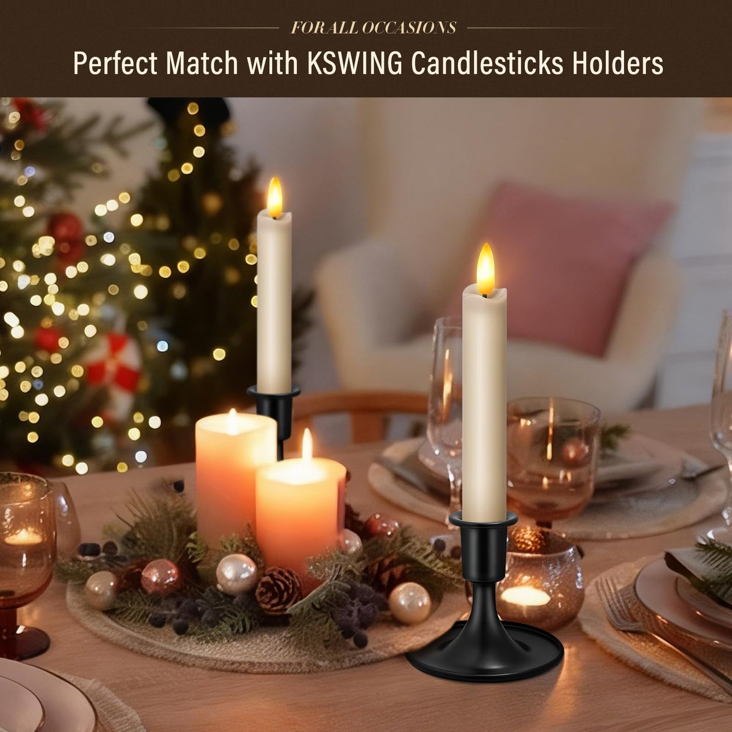 KSWING Upgraded Real Wax Short LED Flameless Taupe Taper Candles with Remote, 6 PCS Candlesticks Battery Operated 3D Flickering- 6" Realistic Fake Candle Sticks for Home/Wedding/Fireplace Xmas Decor