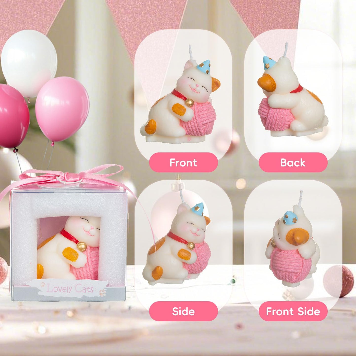 Mesiiloly Large Cat Birthday Candle, Cute Kitty Cake Topper Candles for Girls, Cartoon Cat Birthday Decorations, Kitten Themed Party Supplies & Gifts for Cat Lovers