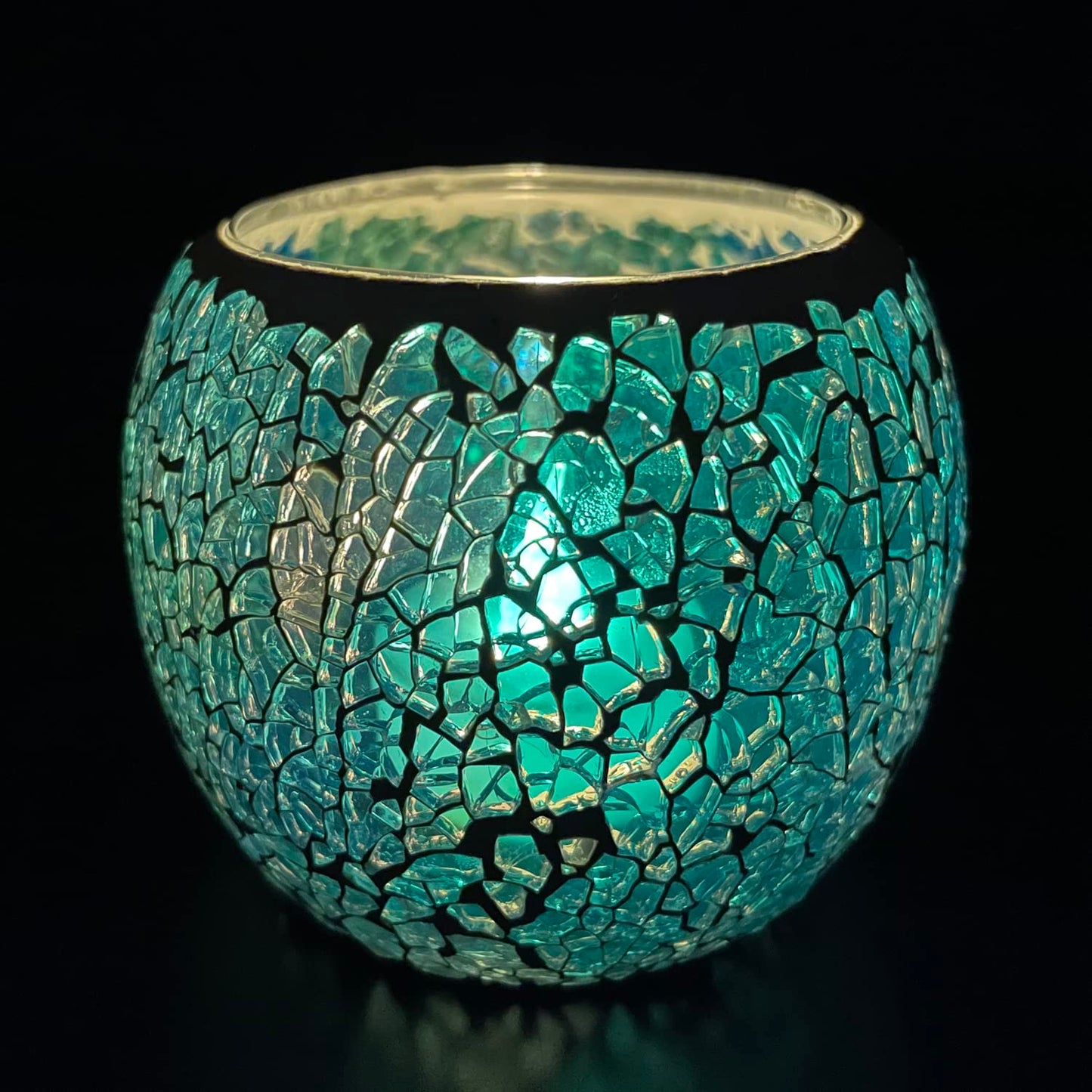 FlyEgg Romantic Mosaic Cracked Candle Holder,Candle Lamp Aromatherapy Candlescape Bowl for Valentine's Christmas Table Centerpiece,Party Decoration (Blue)