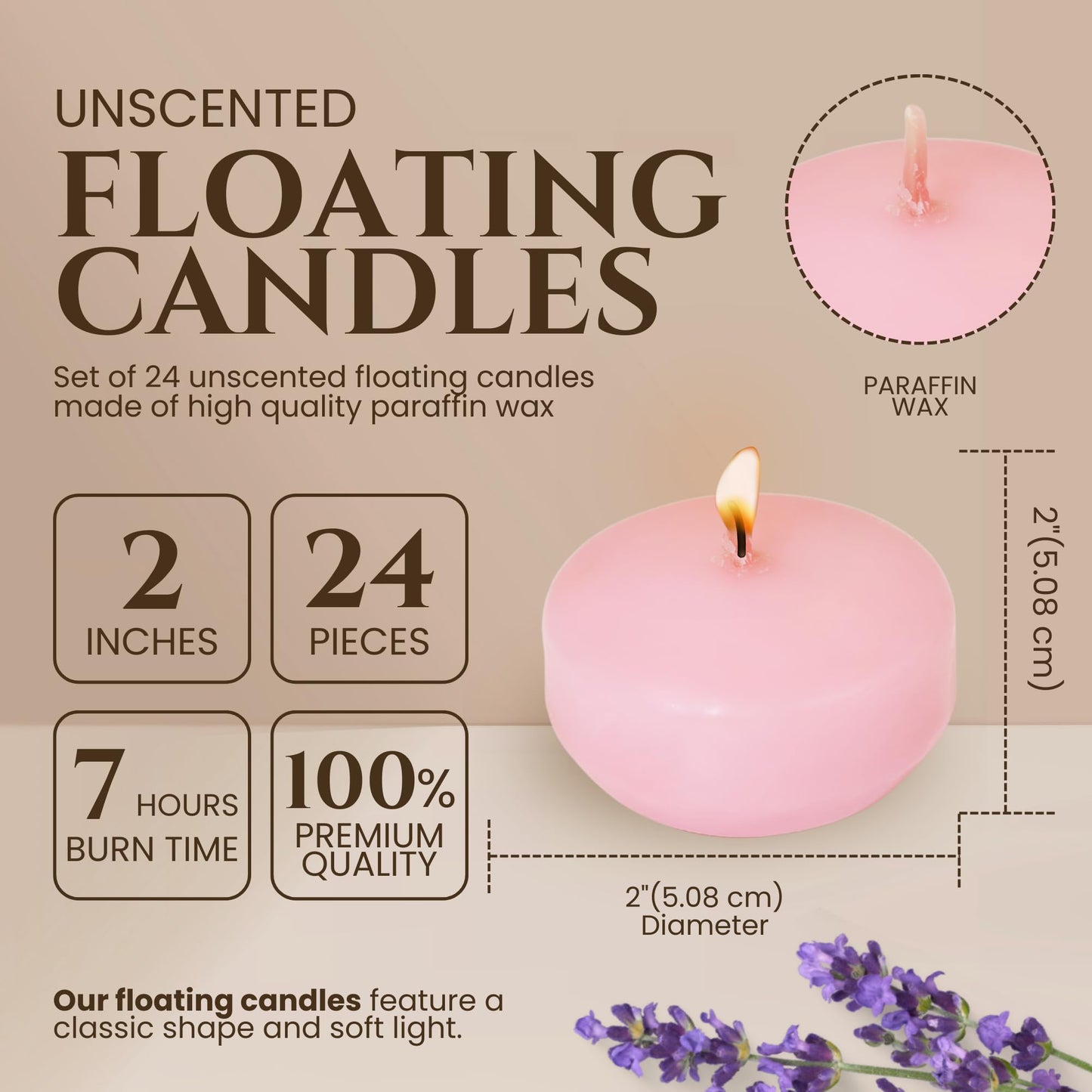 Axiom - Pink Floating Candles for centerpieces -2" Dripless and Smokeless Floating Candles with 5 Hours Burning Time for Wedding, Pool, Parties, Home Decor