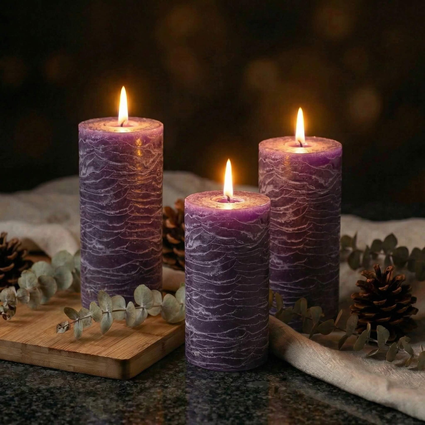 Richland Set of 3 Pillar Candles 3" x 6" Unscented (Purple Rustic) for Weddings Home Holidays Relaxation Spa Church