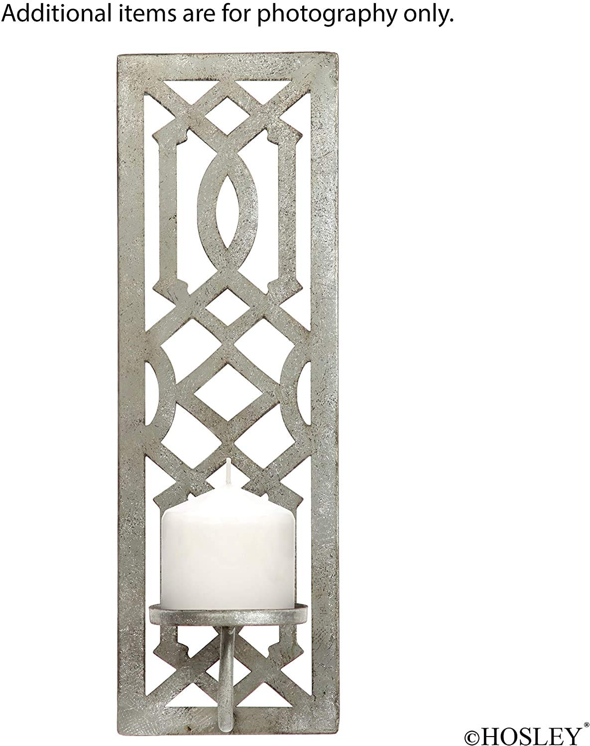Hosley Set of 2 Iron Wall Pillar Candle Sconce 16.5 Inch High Mid Century Modern Silver. Ideal Gift Wedding Special Occasions Home Office Spa Aromatherapy, Gardens O4