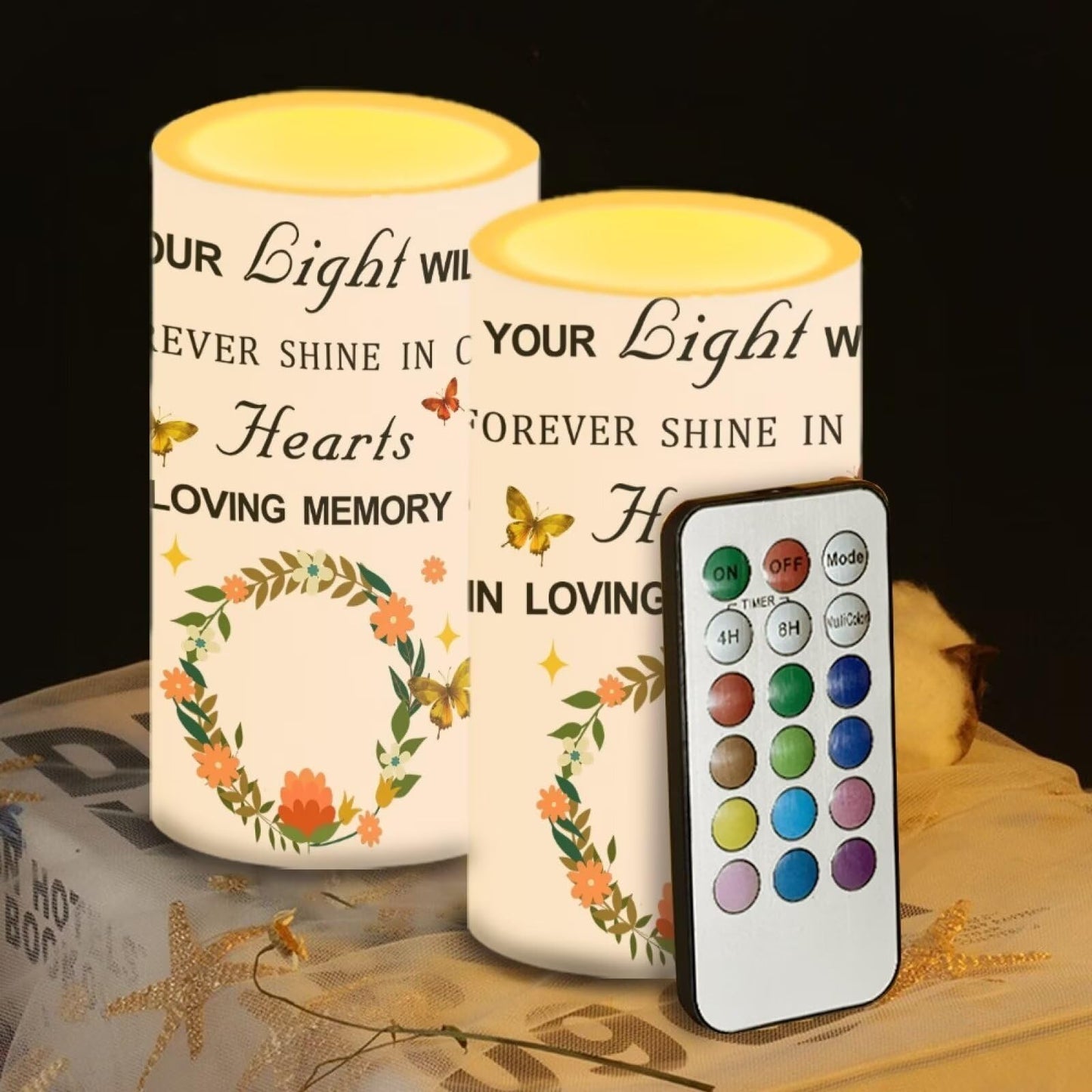 Luarisgur Personalized LED Memorial Candle for Loss of Loved One 2 Pack 6 x 3 inch Flameless Candles Pink Battery Operated Candles with Multicolor Timer Remote Control Flameless LED Fake Candles