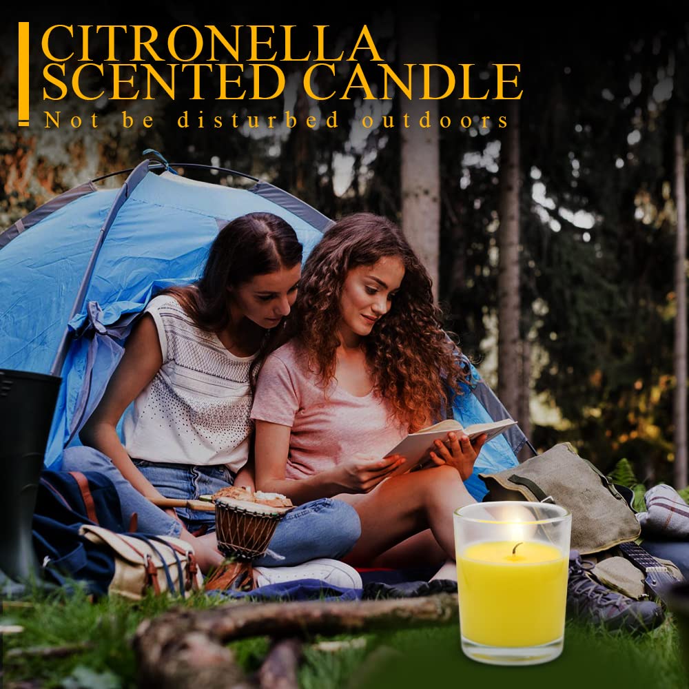 Small Citronella Candles Outdoor and Indoor, Yellow Soy Wax Votive Candles for Party Dinner and Camping - 12 Hours Burn Time, Set of 4