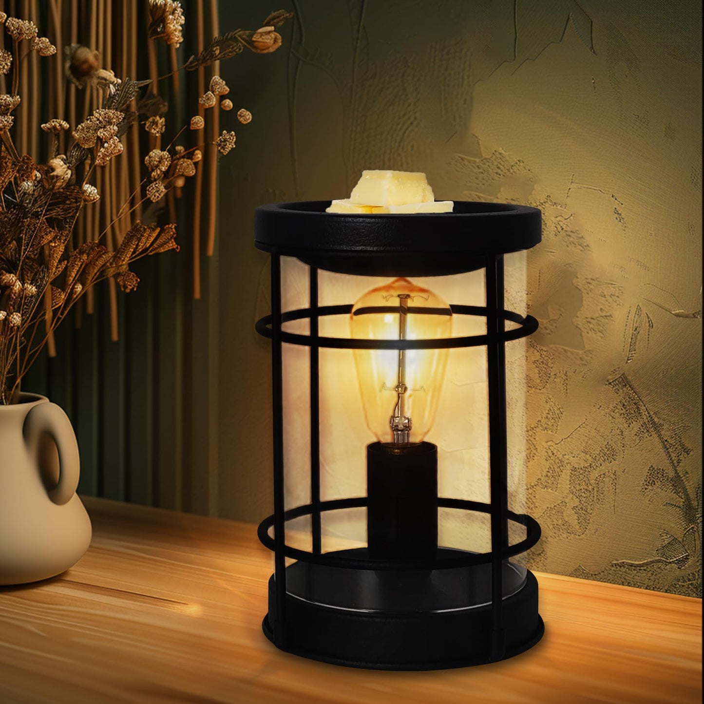 LIFFY Candle Wax Melt Warmer - Wax Warmer Scented, Fragrance Oil Burner, Metal Melter Lamp for Rustic Home Decor Office Bedroom Aromatherapy, Birthday Gifts for Women, Timer & 2 Edison Bulbs