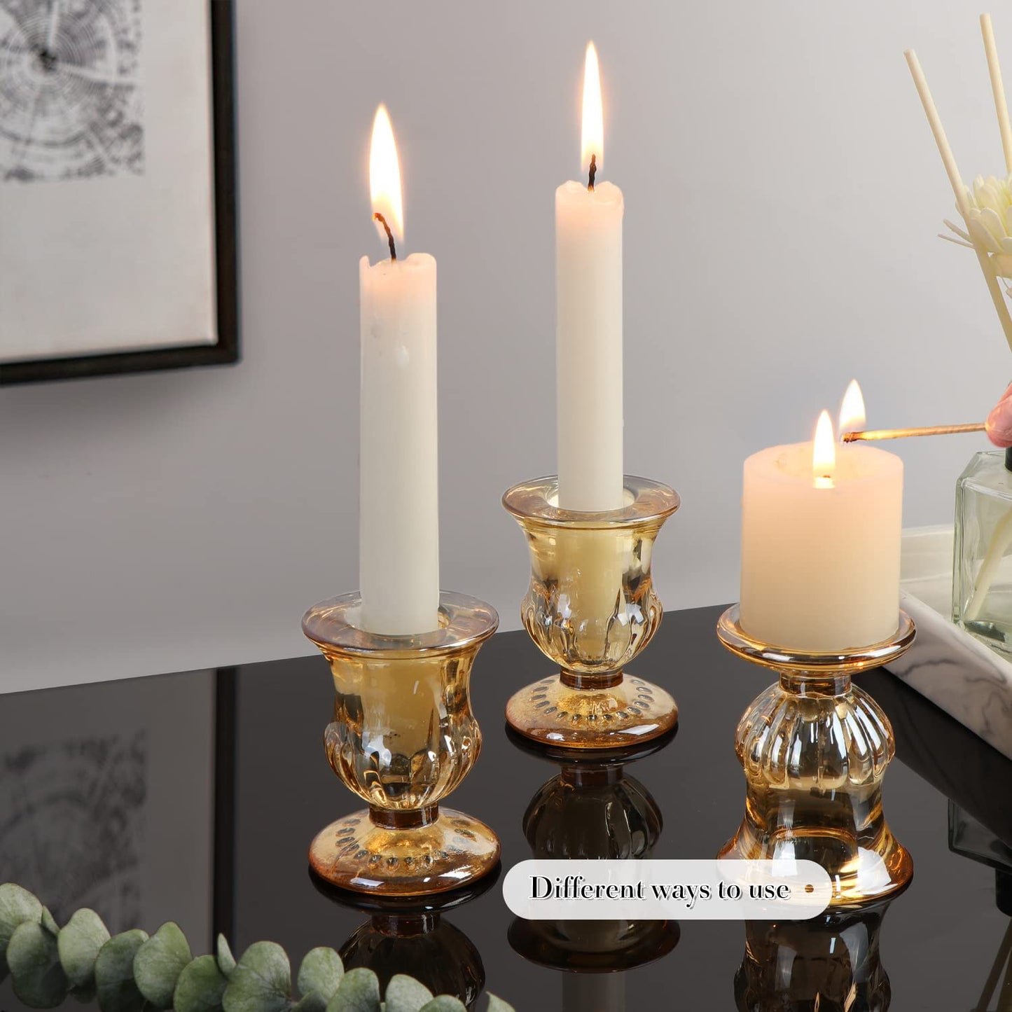 Letine Gold Candlestick Holders Set of 12-2.5" H Taper Candle Holders Bulk -Gold Glass Candle Holder for Valentine's Day, Christmas, Rustic Wedding Centerpieces, Party Decor