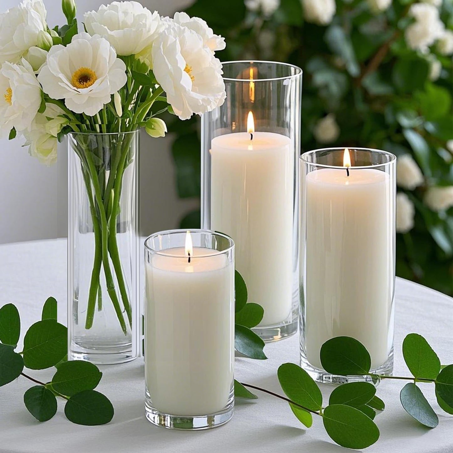 72 PCS White Pillar Candles with Glass Candle Holders Clear Hurricane Candle Holders Glass Cylinder Vases for Centerpieces Wedding Party, Event, Home Office (36 Candles+36 Candle Hoders)