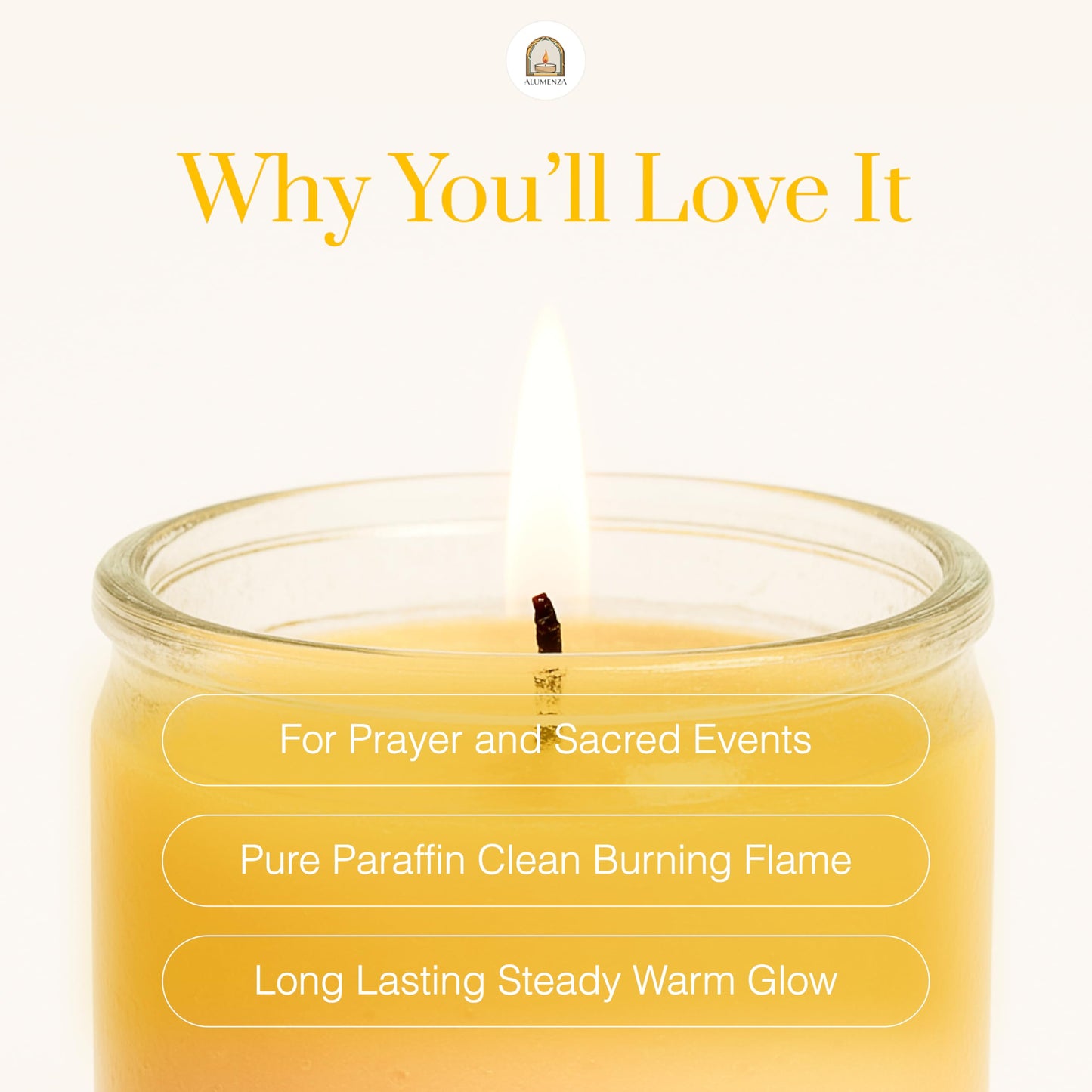 Alumenza 3 Pack Yellow 7 Day Candles in Glass Jar – Paraffin Wax, Clean Burning Unscented | Large & Tall Devotional Prayer Pillar Candles for Home, Memorial, Spells, Long Lasting