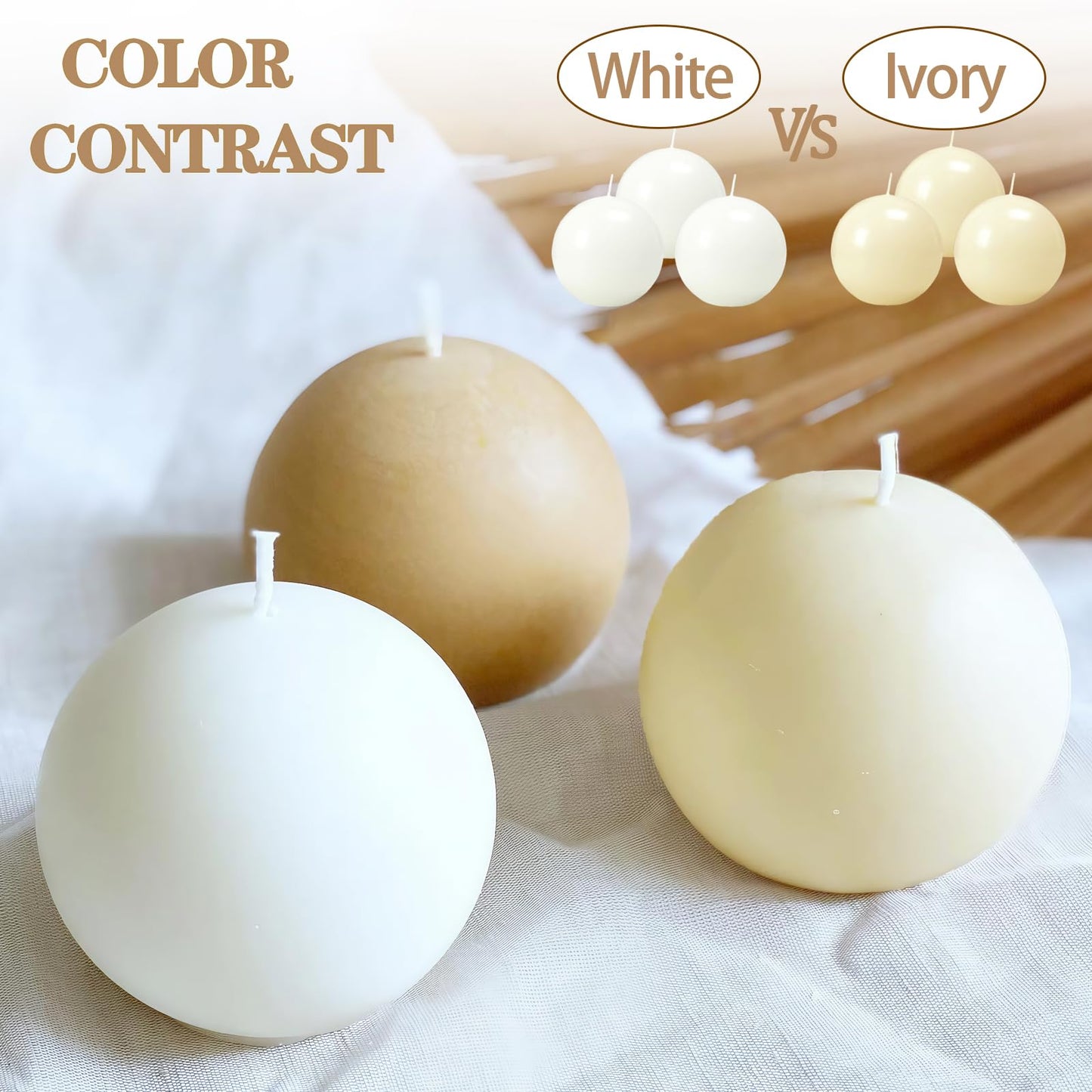 Trxvxo 18 PCS Ivory Round Candles,3 in Ball Candles Bulk Set,Dripless Unscented Smokeless，Whether You're Hosting a Wedding or Other Party, or Decorating Your Home,It's a Great Choice.