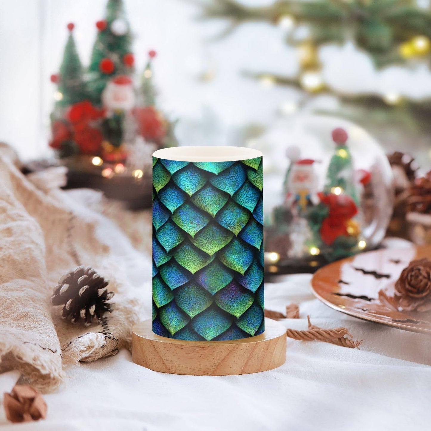 Pigsaly Flameless Candles Battery Operated Magic Animal Bright Blue Dragon Fish Scale Flickering Led Pillar Candles with Remote Control Colour Changing Warm Light Candles for Halloween Christmas Wed