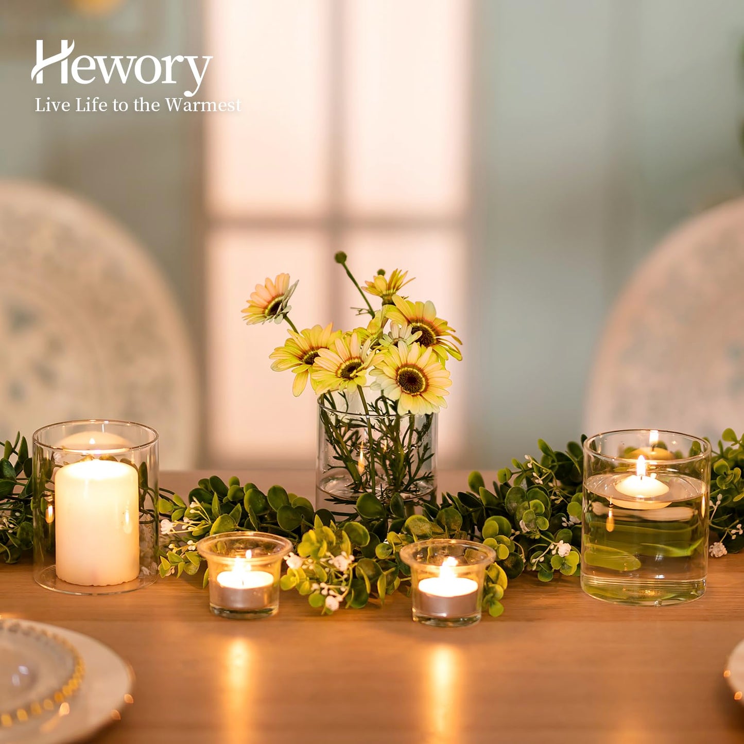Hewory Glass Hurricane Candle Holder Set of 12, Clear Glass Candle Holders for Pillar Candles Floating Candles, 4 inch Cylinder Hurricane Vases for Centerpieces Wedding Christmas Home Decor