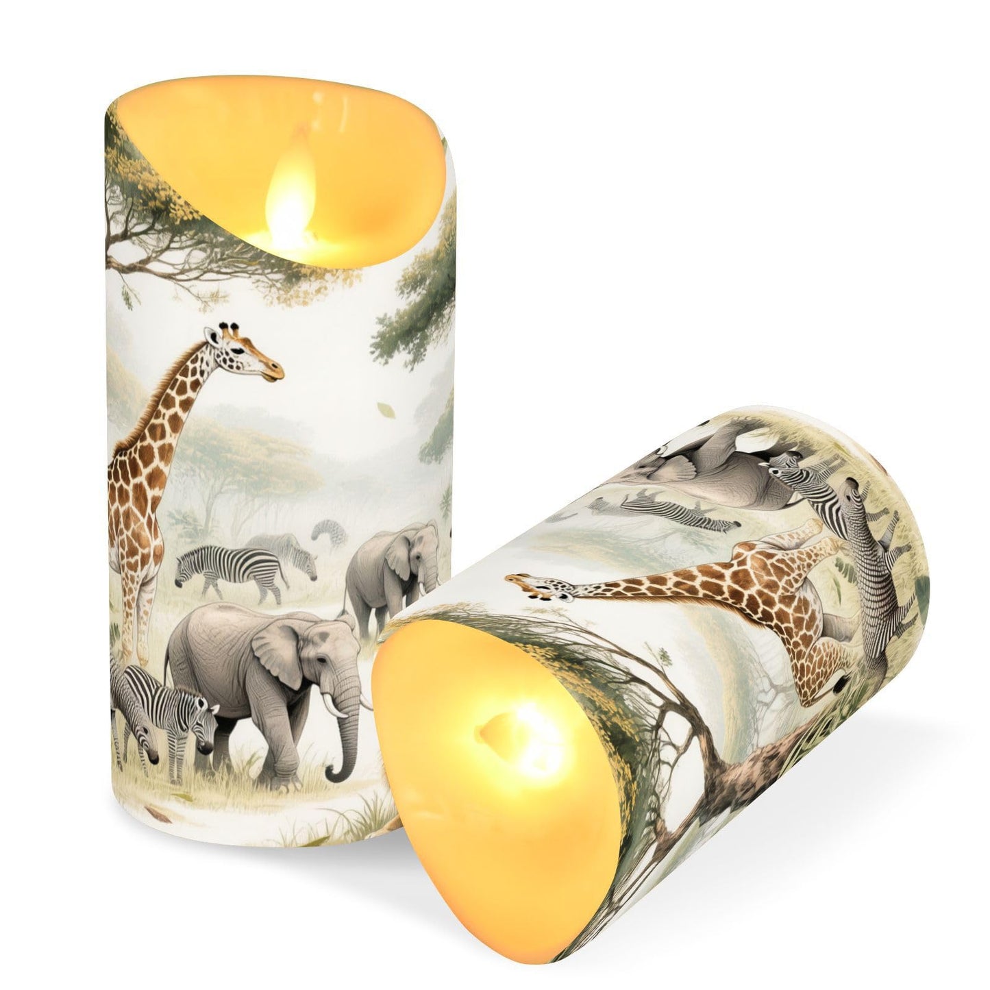 Gravopti Safari Animals 2 Pack Flameless LED Pillar Candles with Remote & Timer, Battery Operated, Flickering Wax Candle for Wedding, Romantic Home & Party Decor