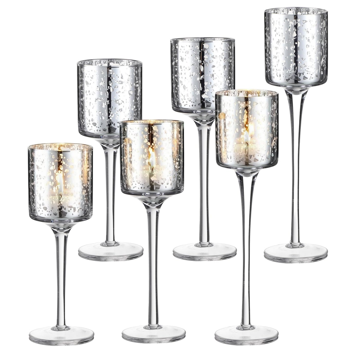 Maxcheck 6 Pcs Glass Candle Holder Tea Light Floating Candle Holders 7.87" 9" 10.2" Tall for Table Centerpiece Home Wedding Party Table Decor (Glitter)