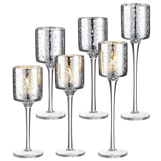 Maxcheck 6 Pcs Glass Candle Holder Tea Light Floating Candle Holders 7.87" 9" 10.2" Tall for Table Centerpiece Home Wedding Party Table Decor (Glitter)