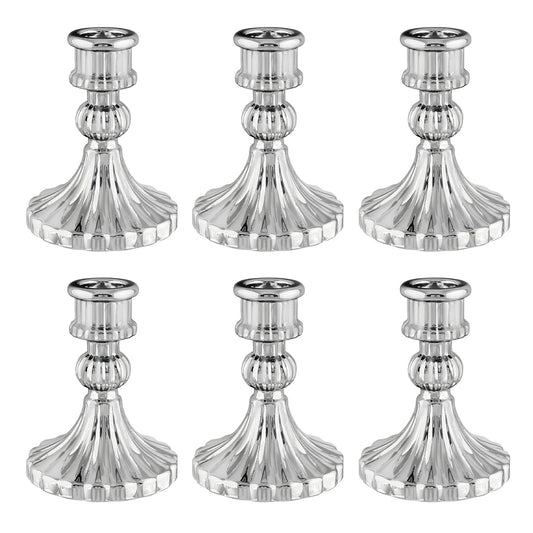 ECHFSM Glass Candlestick Holder,Striped Taper Candle Holders,Set of 6 Candle Stand for Table Centerpieces, Home Decor,Weddings,Festival and Parties (Silver Stripe)