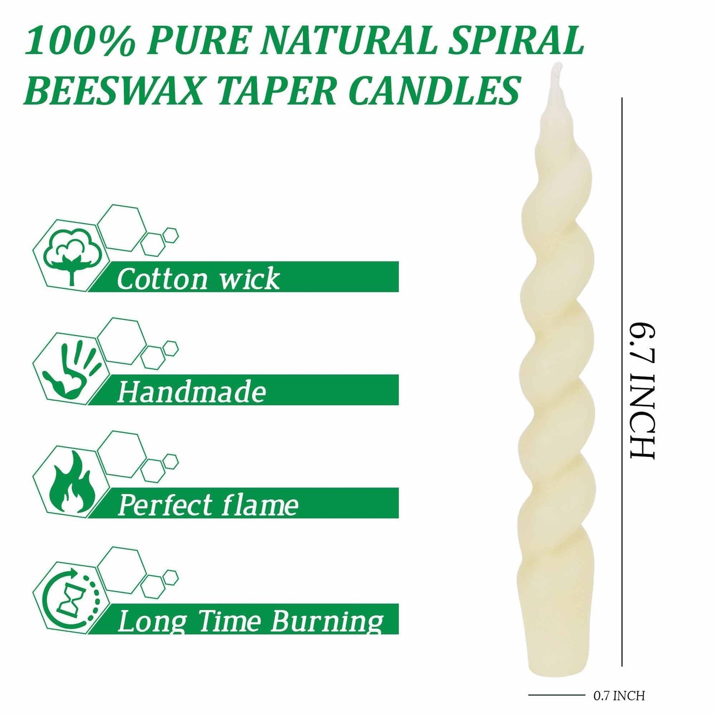 7 inch Natural Pure 100% Spiral Bees Waxs Taperad Candle 4 Packs,Diameter 0.9" Candles Twistad Candl-Unscented Candles and Smokeless for Home Decarations, Party