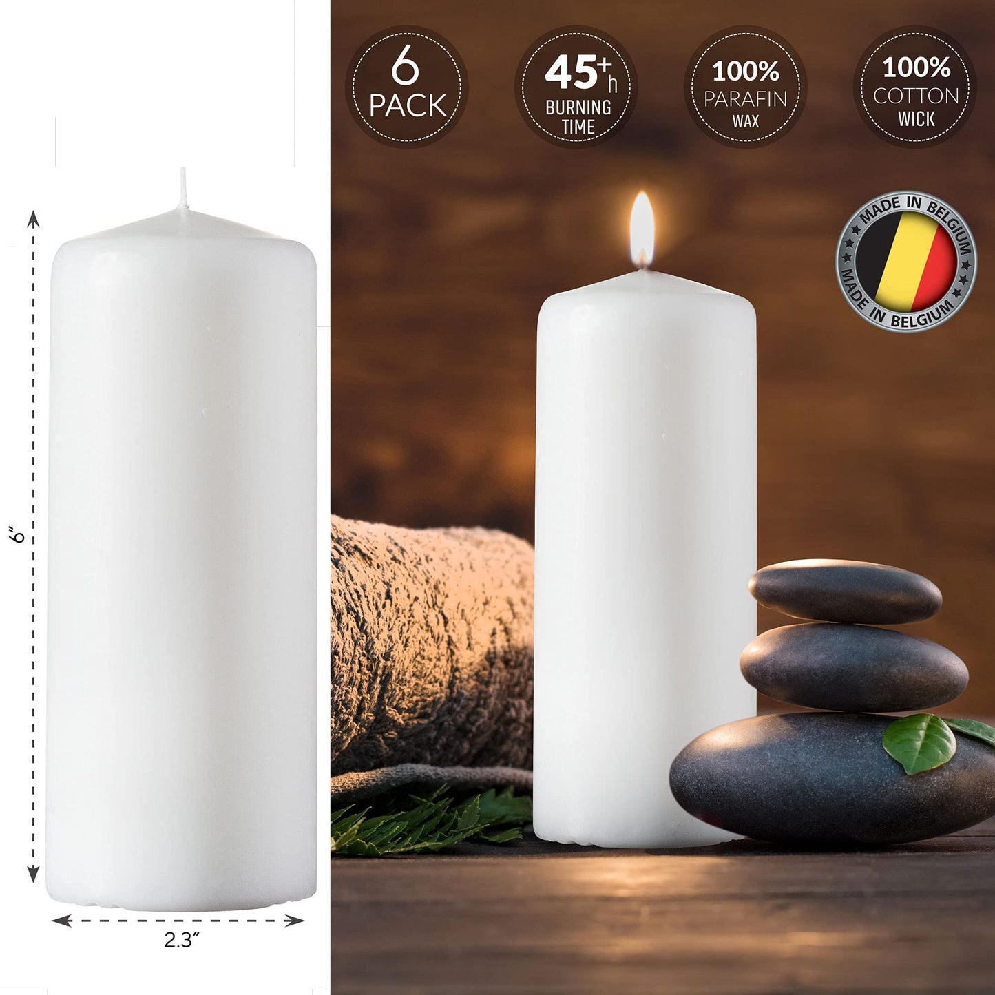 SPAAS White Dripless Pillar Candles - 9 Pack | 6 Inch Large White Unscented Candles for Home Decor, Memorial, Vigil, Parties, Wedding, Decorative Lantern