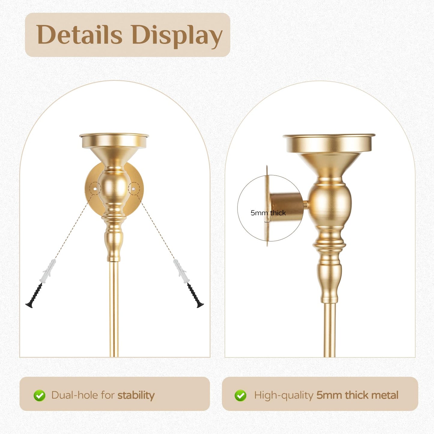 Walasis Candle Sconces Gold Wall Decor: 24.4 Inch Long Wall Candle Holder for Pillar Candles - Metal Art Decoration Candle Sconces Set of 2 for Fireplace Hallway Beside TV