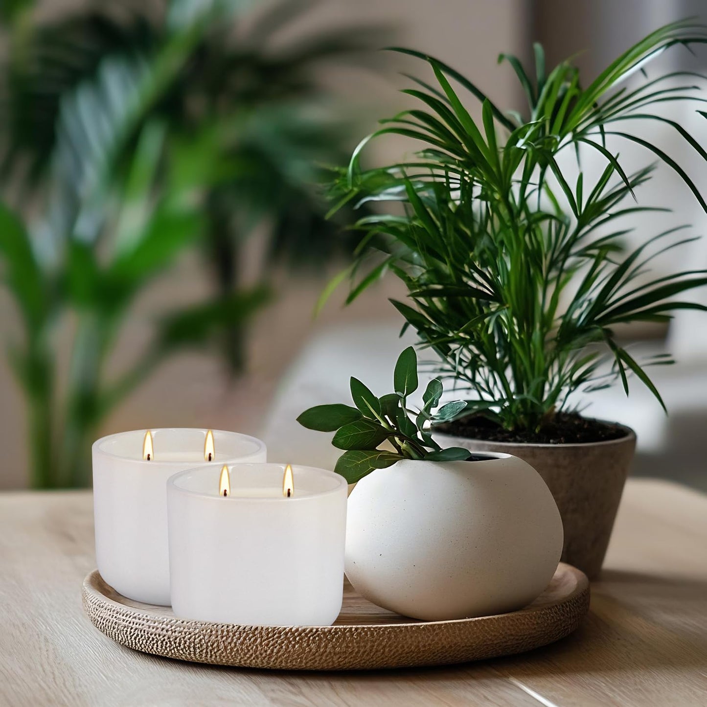Wfmolcand 2-Pack Citronella Candles in White Ceramic Jars - 2 Cotton Wicks, Citronella Oil with Elegant White Pillar Design Perfect for Outside Patio, Camping & Garden, Summer Gifts for Indoor Home
