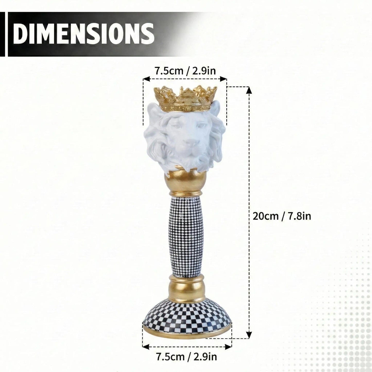 Crowned Animal Candlestick Holder Black & White Checkerboard Taper Candle Holder with Gold Accents Eclectic Resin Statue for Modern Home Decor, Table Centerpiece
