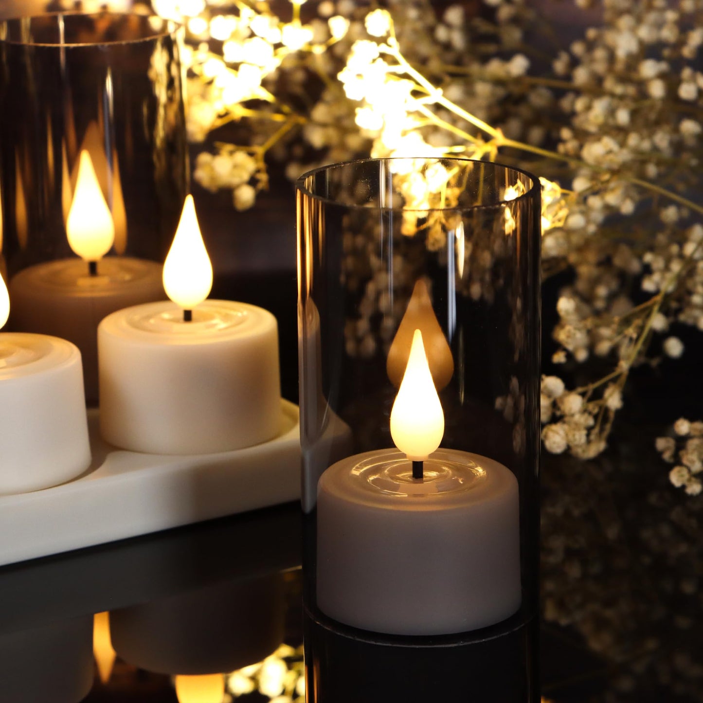 yunsheng Rechargeable Flameless Tea Lights Candles with Remote Timer & Charging Base, 12pcs Battery Operated LED Votive Candles Flickering for Home Halloween Chirstmas Lantern Candle Holder Decoration