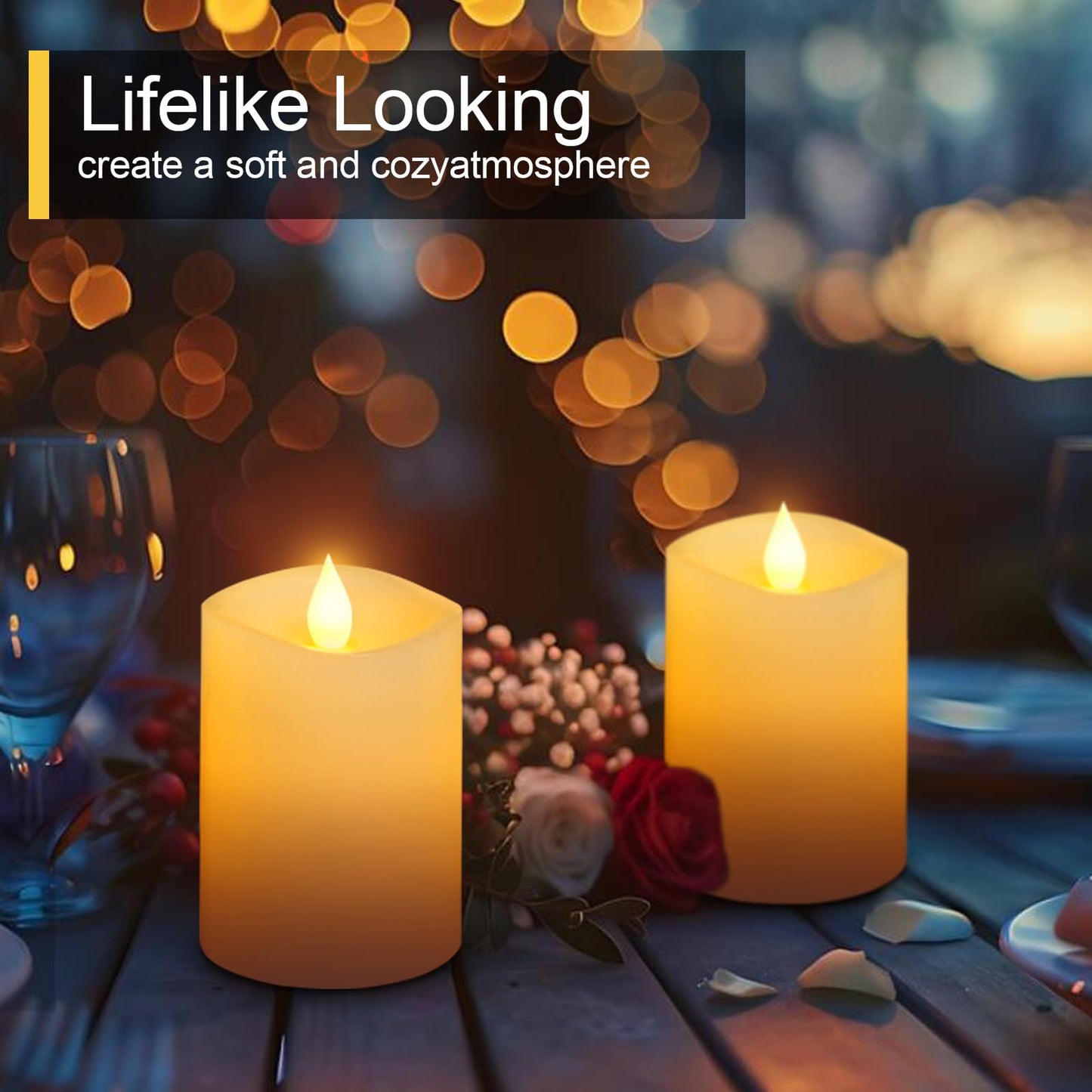 3x4 Flickering Flameless Candles Set of 2, 2AA Battery Life 600 Hours Battery Candles Flickering with Timer,4 inch Flameless Candles with Remote for Indoor/Outdoor, Ivory