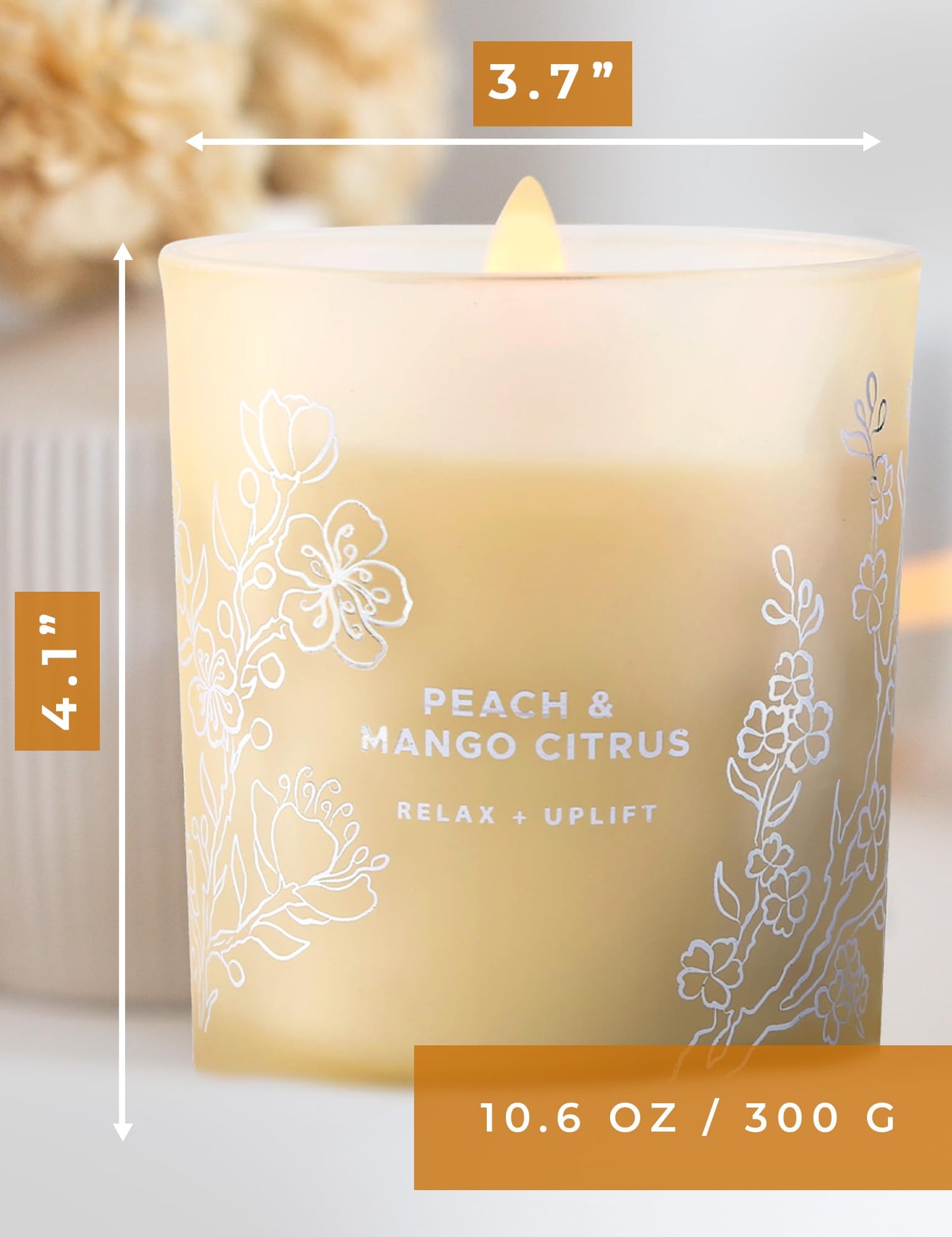 Peach Mango Citrus Candle, 10.6oz Wood Wick Soy Scented Candles for Home, Juicy Tropical Scent, Highly Scented Aromatherapy Relaxation Candle, Summer Gift for Women & Men